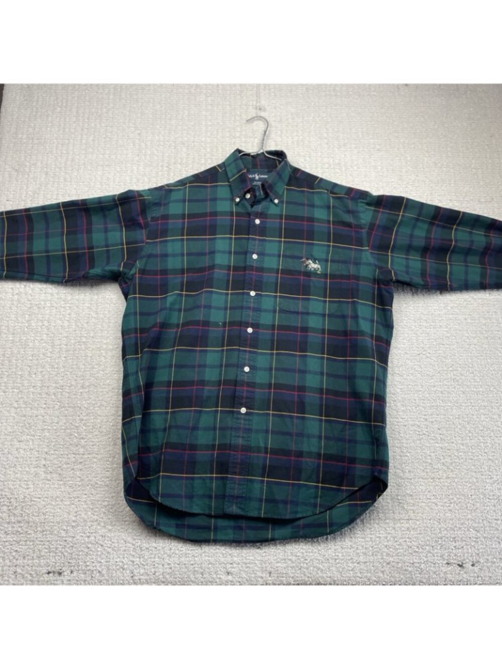 VTG Polo Ralph Lauren Blake Dress Plaid Shirt Terriers Dogs Embroidery Men Sz M - Picture 7 of 11